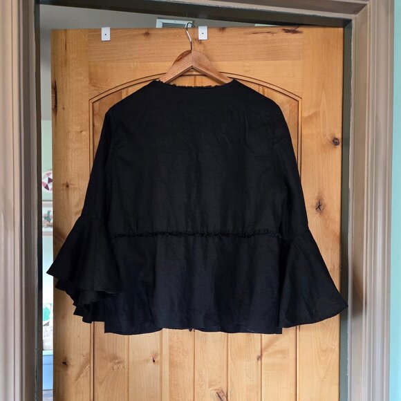 Vintage Chico's Sz 2 (L) Kimono Style Linen Jacket w/Bell Sleeves & Frayed Edge - Picture 2 of 12